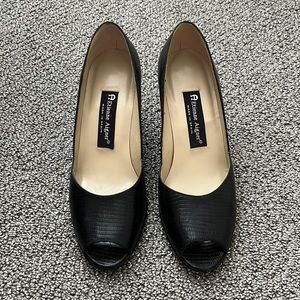 Etienne Aigner classic all leather black open toe pump..